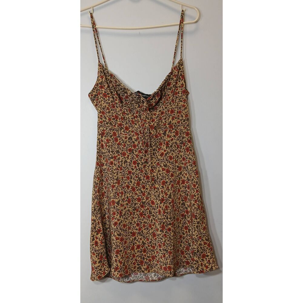 Realisation womens large shift slip dress 100% silk earthtone brown floral red‎